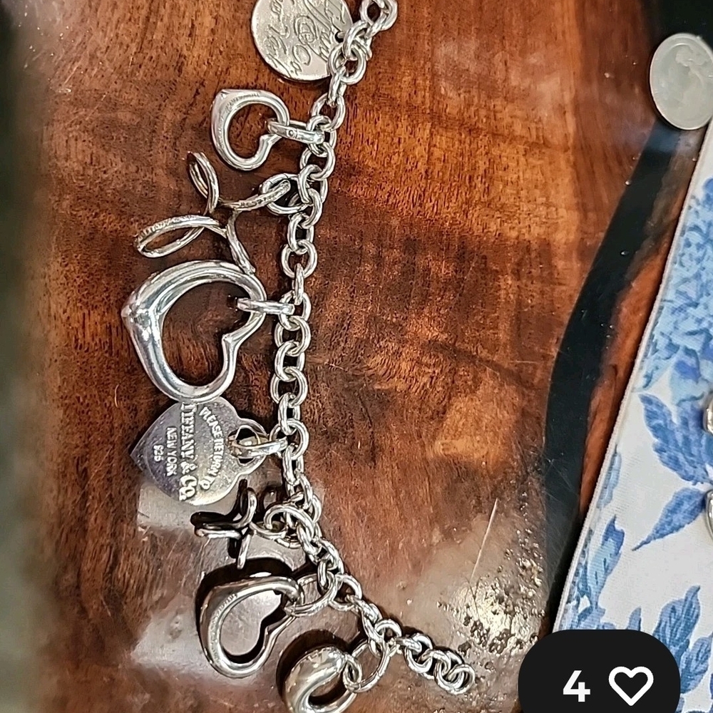 Tiffany & Co. Silver Heart and Key Charm Bracelet